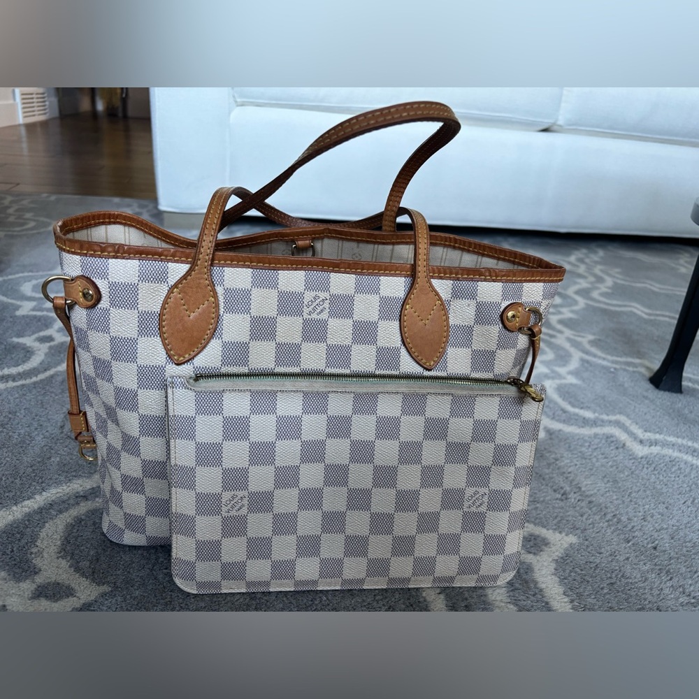 Louis Vuitton Neverfull PM Azure Damier Tote Bag with Pouch and Dustbag